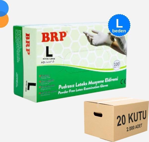 BRP Pudrasız Lateks Muayene Eldiven Large (L) 100'lü Kutu X 20 Kutu - 1 Koli - Image 1