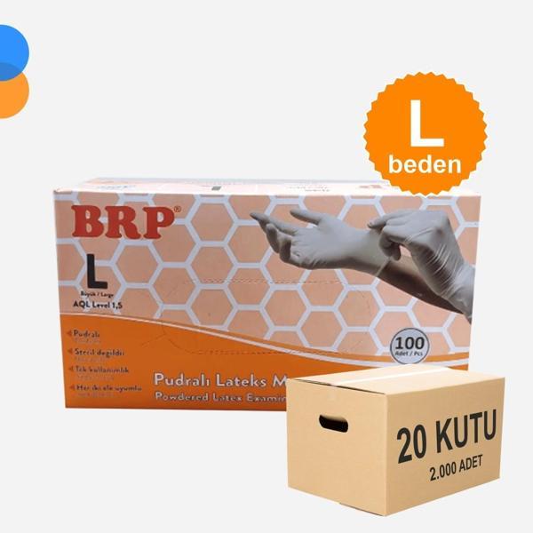 BRP Pudralı Lateks Muayene Eldiven Large (L) 100'lü Kutu X 20 Kutu - 1 Koli - Image 1