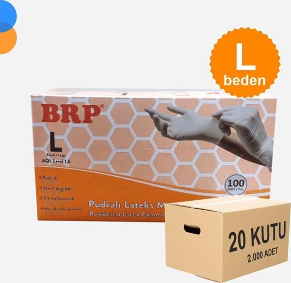 BRP Pudralı Lateks Muayene Eldiven Large (L) 100'lü Kutu X 20 Kutu - 1 Koli - Image 1