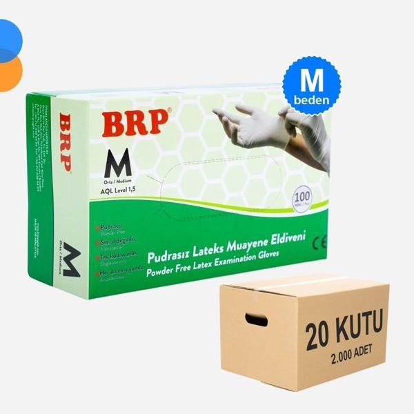 BRP Pudrasız Lateks Muayene Eldiven Medium (M) 100'lü Kutu X 20 Kutu - 1 Koli - Image 1