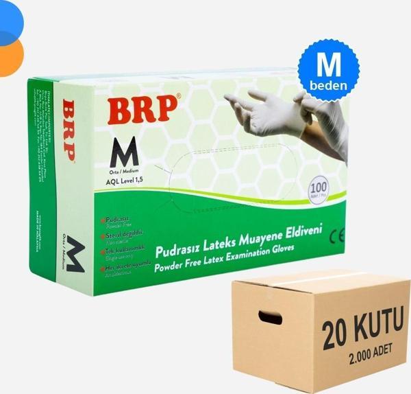 BRP Pudrasız Lateks Muayene Eldiven Medium (M) 100'lü Kutu X 20 Kutu - 1 Koli - Image 1