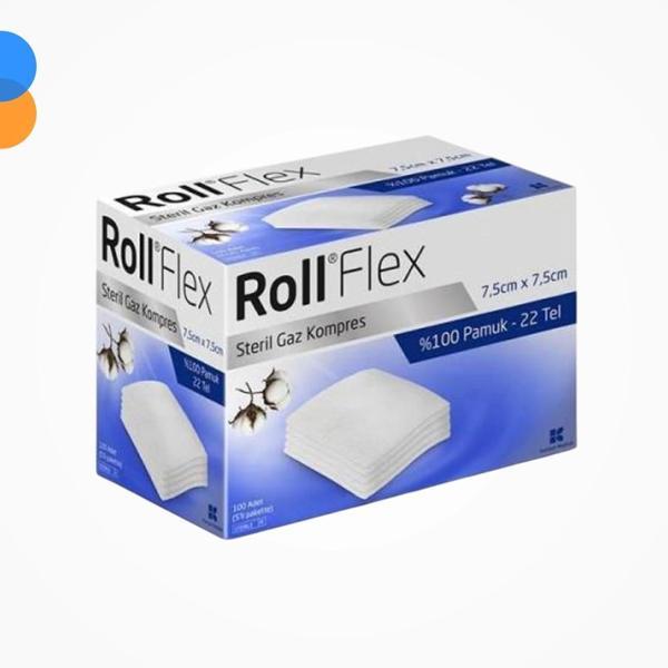 Roll Flex 7.5cmX7.5cm Steril Gaz Kompres Spanç (22 Tel) 100'lü Kutu - Image 1