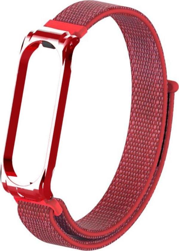 Coverzone Xiaomi Mi Band 5 Ile Uyumlu Saat Kayışı Hasır Örme Metal Çerçeve Kordon Kayış Kırmızı - Image 1