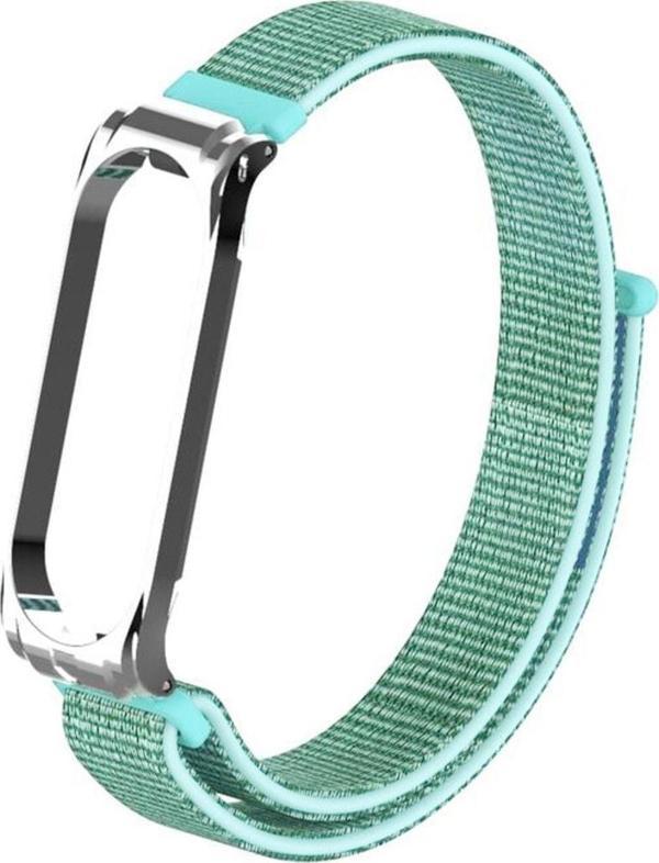Coverzone Xiaomi Mi Band 5 Ile Uyumlu Saat Kayışı Hasır Örme Metal Çerçeve Kordon Kayış Turkuaz - Image 1
