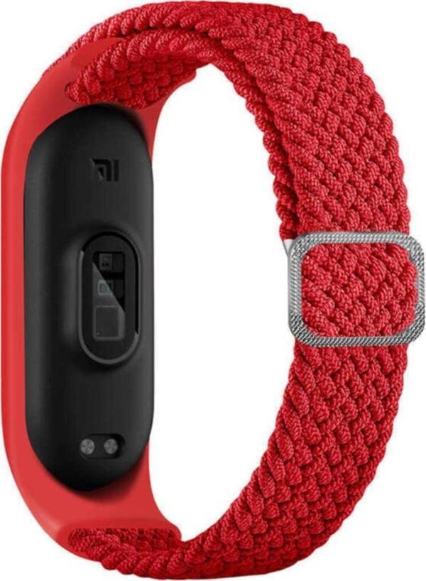 Coverzone Xiaomi Mi Band 5 Uyumlu  Mixed Hasır Örme Kordon Kayış Kırmızı - Image 1