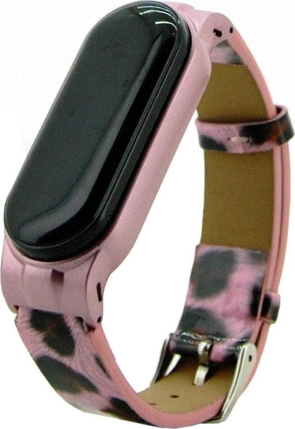 Coverzone Xiaomi Mi Band 5 Uyumlu Deri Kordon Parlak Rugan Mottled  Pembe Kayış - Image 1