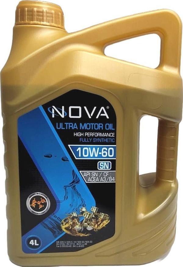 Nova 10W-60 4 Litre Tam Sentetik Performans Motor Yağı - Apı: Sn, Acea: A3-B4 - Image 1