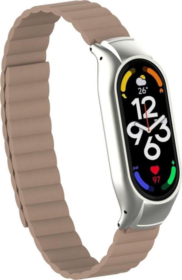 Coverzone Xiaomi Mi Band 7 Ile Uyumlu Haller Kordon Mıknatıslı Şık Tasarım Kordon Açık Kahve - Image 1