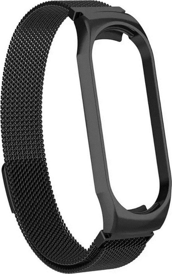 Coverzone Xiaomi Mi Band 7 İle Uyumlu Metal Kordon Tel Örgü İşlemeli Violet Metal Kayış Siyah - Image 1