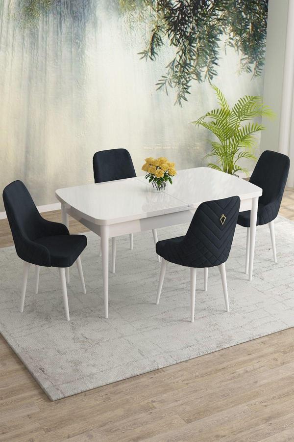Meri Serisi Beyaz 80x132 Açılabilir Mdf Masa Yemek Odası Takımı, Mutfak Masa Takımı 4 Adet Sandalye - Image 1