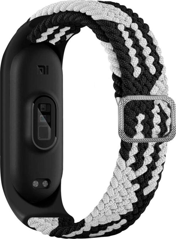 Coverzone Xiaomi Mi Band 7 Ile Uyumlu Mixed Kayış Hasır Örmeli Kordon Kayış Siyah-beyaz - Image 1