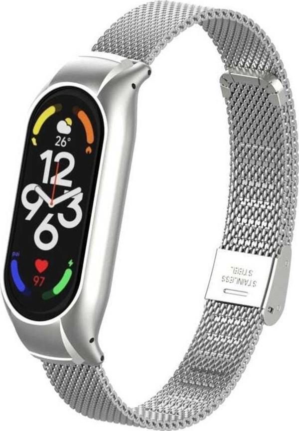 Coverzone Xiaomi Mi Band 7 Ile Uyumlu Reus Metal Kordon Tokalı Şık Tasarım Kordon Gümüş - Image 1