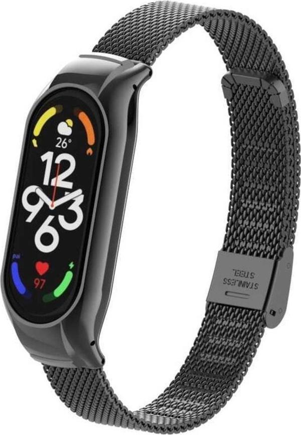 Coverzone Xiaomi Mi Band 7 Ile Uyumlu Reus Metal Kordon Tokalı Şık Tasarım Kordon Siyah - Image 1