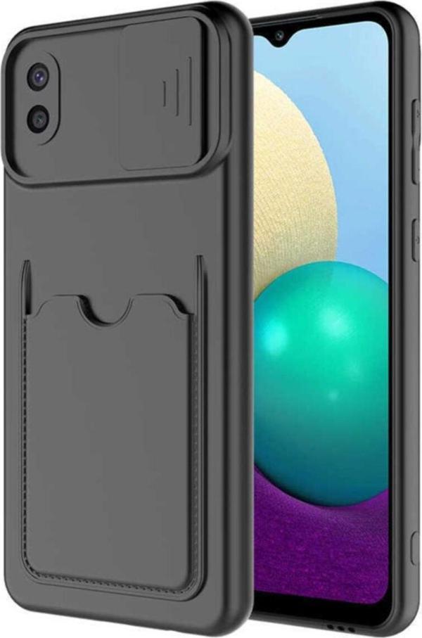 Coverzone Uyumlu Galaxy A02 Kılıf Kamera Korumalı Ve Kart Gözlü Artiks Kapak Siyah - Image 1