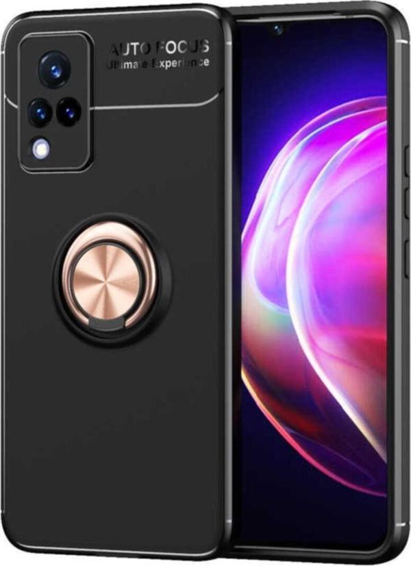 Coverzone Vivo V21  uyumlu  Yüzük Tutuculu Mıktanıslı , Standlı Novel Silikon Kılıf Siyah-rosegold - Image 1