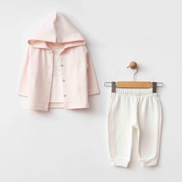 KAPŞONLU HIRKA PANTOLON ÜÇLÜ SET Pembe - Image 1