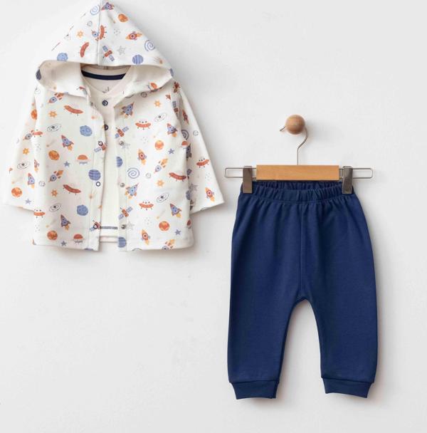 UZAYLI KAPŞONLU ÜÇLÜ TAKIM LACİVERT - Image 1