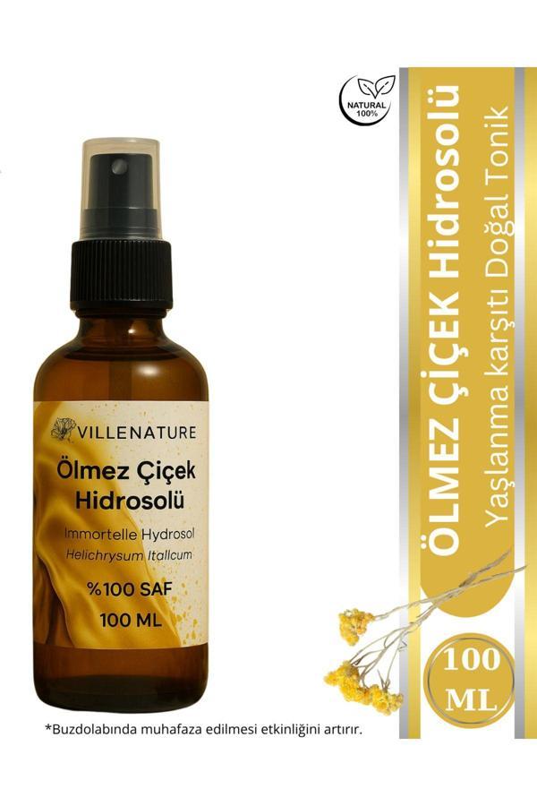 Villenature %100 Saf Ölmez Çiçek Hidrosolü ~Altın Otu Hidrosolü 100 Ml Cam Amber Sprey Başlık Kolajen Nem Tonik - Image 1