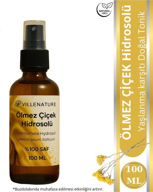 Villenature %100 Saf Ölmez Çiçek Hidrosolü ~Altın Otu Hidrosolü 100 Ml Cam Amber Sprey Başlık Kolajen Nem Tonik - Image 1