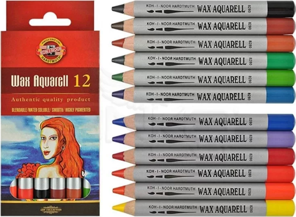 Koh-i-Noor Wax Aquarell Sulandırılabilir Pastel Boya Seti 12 Renk - Image 1