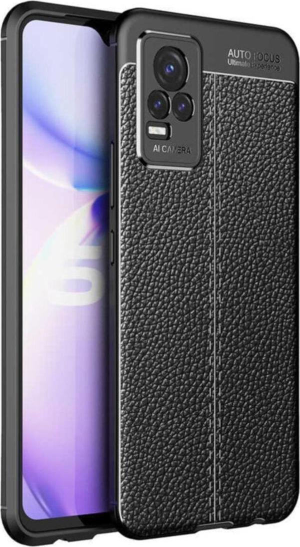 Coverzone Vivo V21e  Uyumlu Kılıf Niss Silikon Deri Görünümlü Siyahü - Image 1