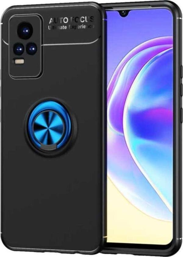 Coverzone Vivo V21e Uyumlu Yüzük Tutuculu Mıktanıslı , Standlı Novel Silikon Kılıf Siyah-mavi - Image 1