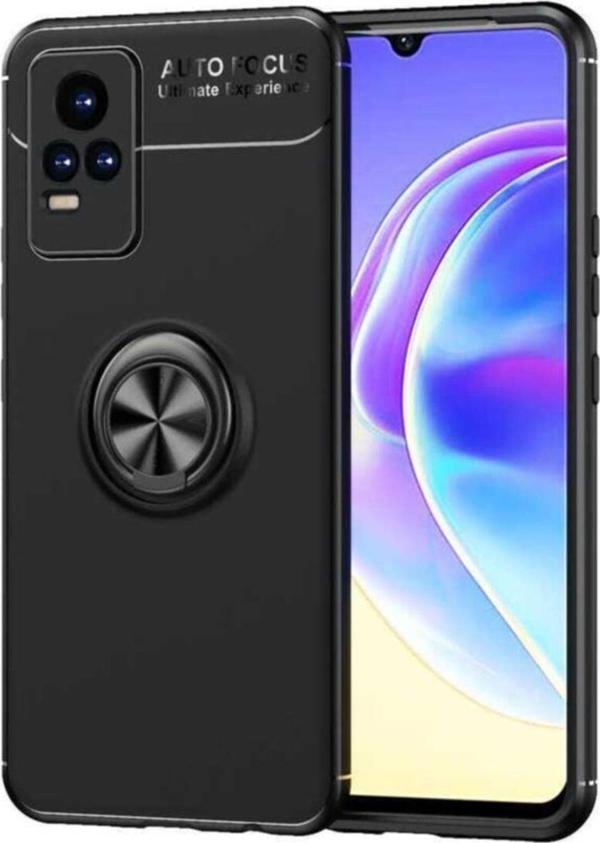 Coverzone Vivo V21e Yüzük Tutuculu Mıktanıslı , Standlı Novel Silikon Uyumlu  Kılıf Siyah - Image 1