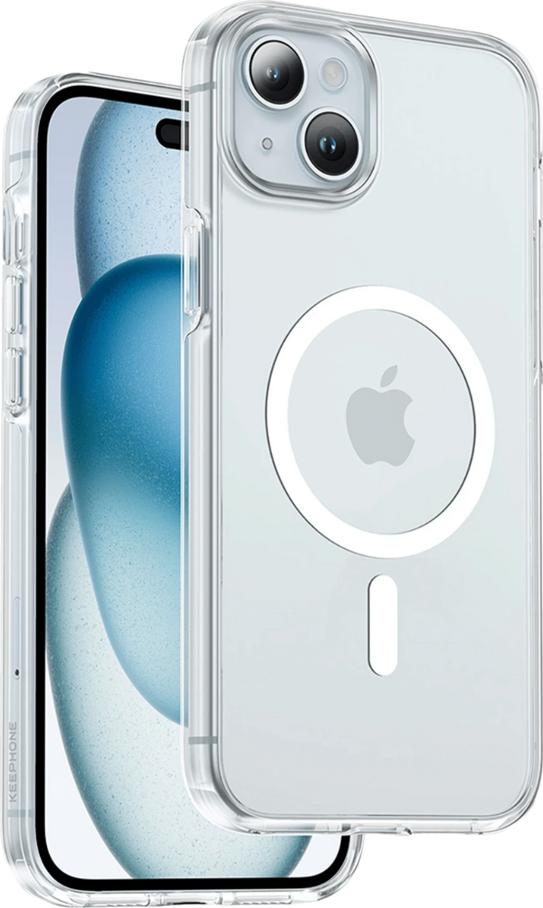 Fuchsia iPhone 15 Plus Uyumlu Manyetik Şarj Uyumlu Non-Yellow Şeffaf Kılıf - Image 1