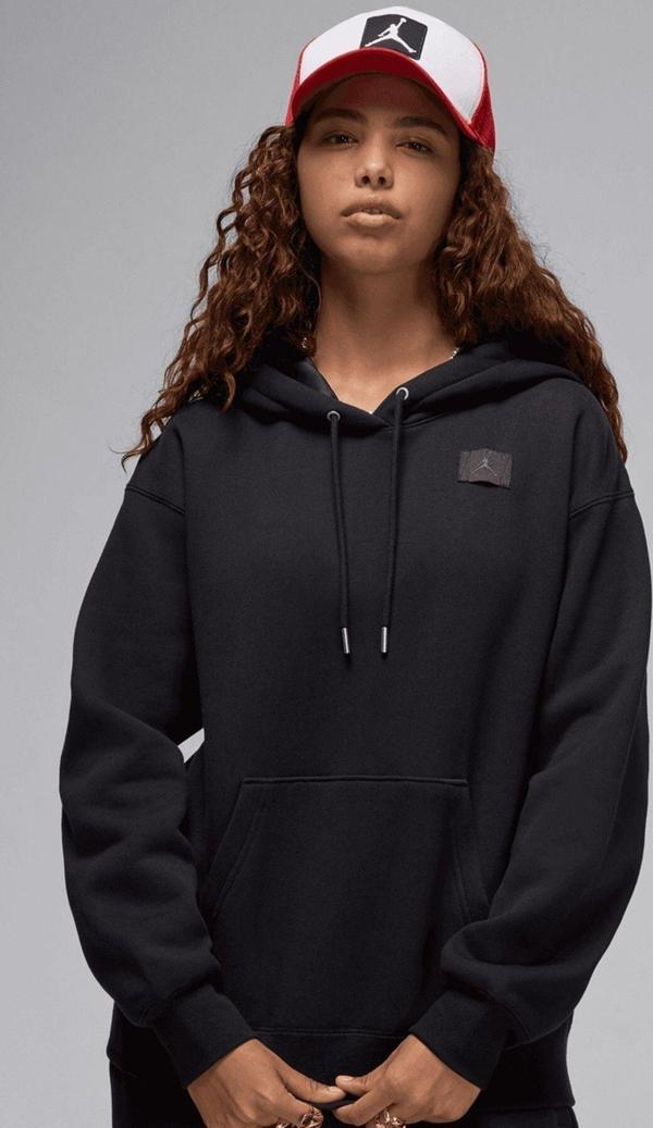 Nike Jordan Flight Fleece Po Loose Fit Womens Hoodie Kadın Kapüşonlu Sweatshirt Siyah - Image 1