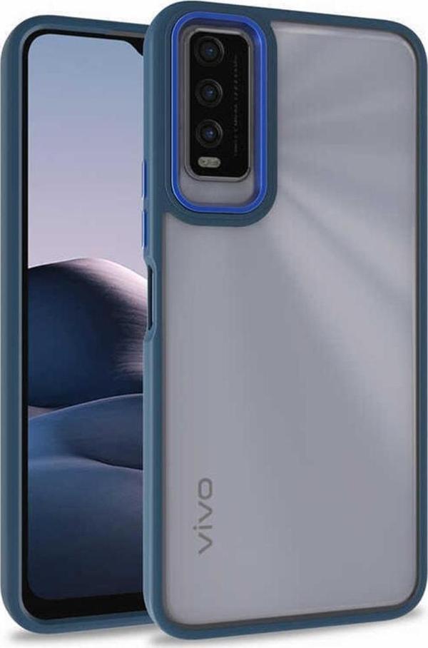 Coverzone Vivo Y11s Ile Uyumlu Kılıf Kontrast Renk Tasarımlı Cynosure Kapak Mavi - Image 1
