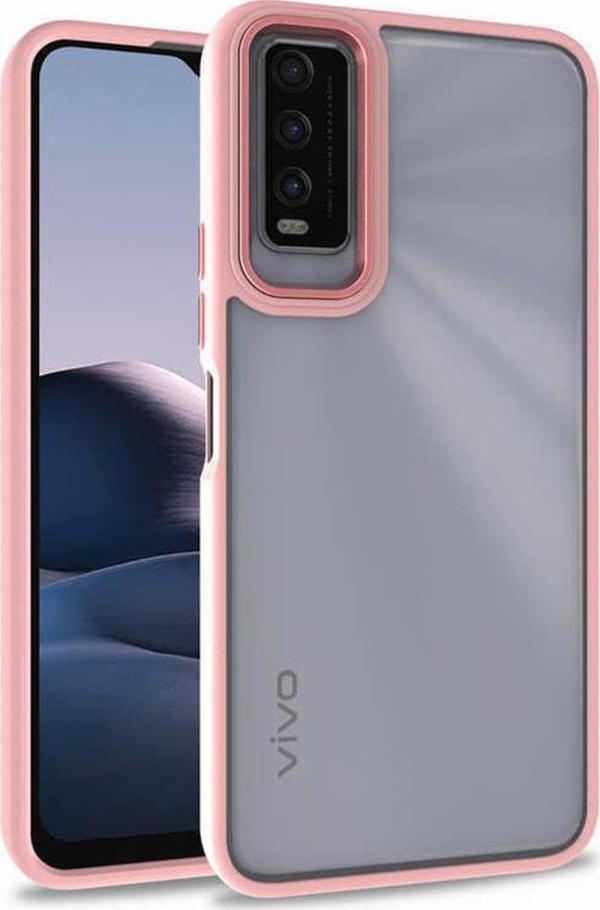 Coverzone Vivo Y11s Ile Uyumlu Kılıf Kontrast Renk Tasarımlı Cynosure Kapak Rosegold - Image 1