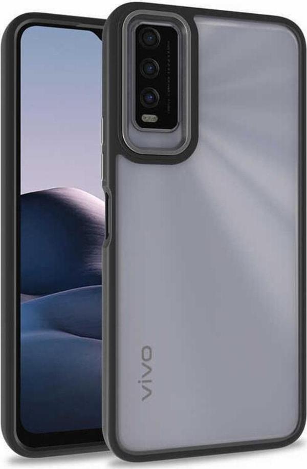 Coverzone Vivo Y11s Ile Uyumlu Kılıf Kontrast Renk Tasarımlı Cynosure Kapak Siyah - Image 1