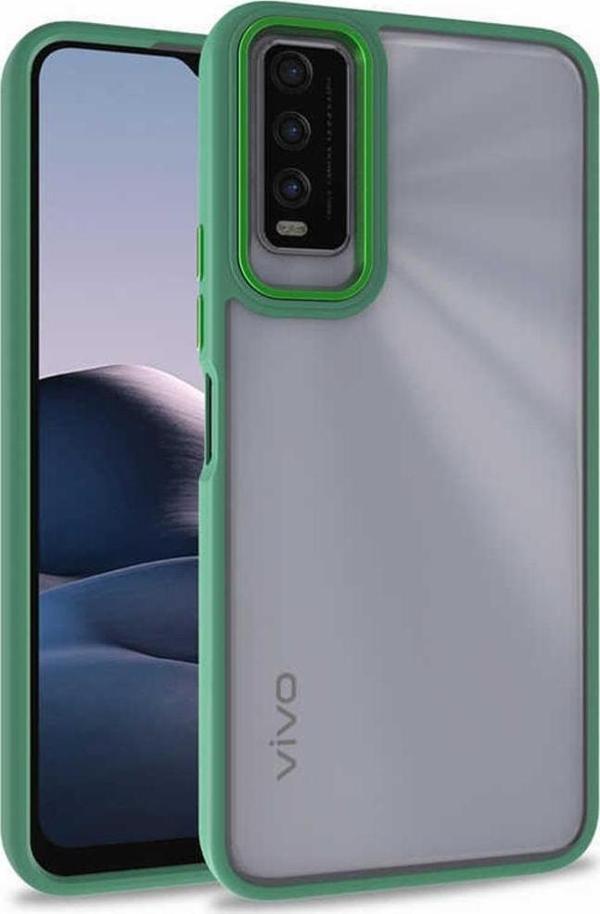 Coverzone Vivo Y11s Ile Uyumlu Kılıf Kontrast Renk Tasarımlı Cynosure Kapak Yeşil - Image 1