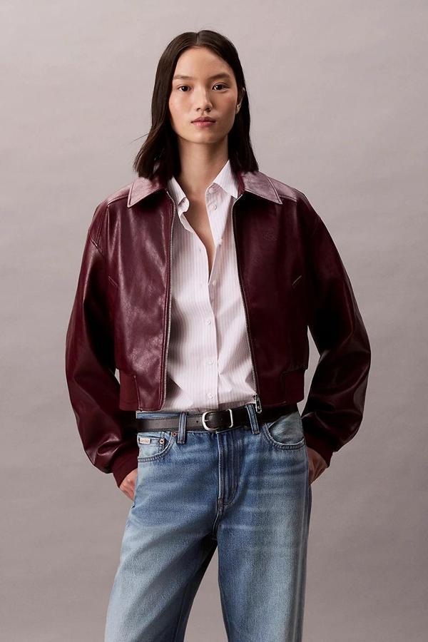 Calvin Klein Jeans Kısa Kesim Kırışık Suni Deri Kadın Ceket LV047C518G-VLP - Image 1