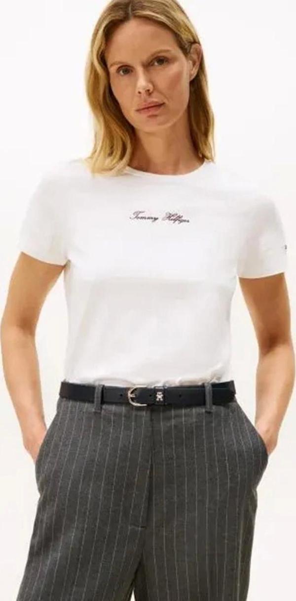 Tommy Hilfiger Klasik Yazı Baskılı Normal Kesim Kısa Kollu Kadın T-shirt WW0WW47460YBL - Image 1