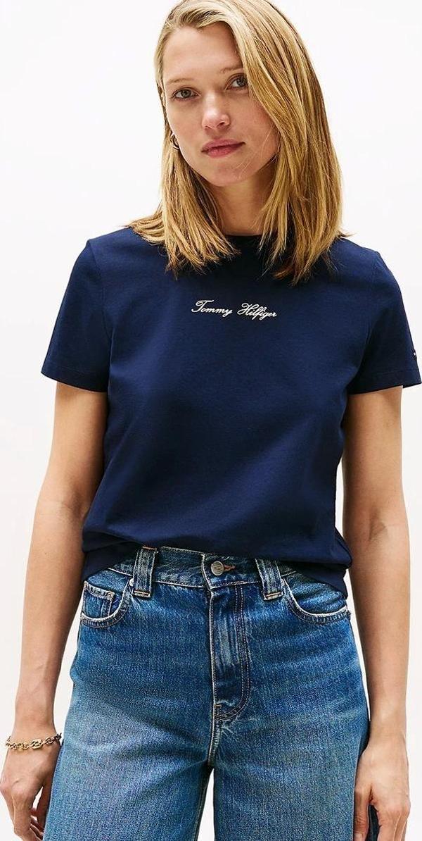Tommy Hilfiger Klasik Yazı Baskılı Normal Kesim Kısa Kollu Kadın T-shirt WW0WW47460C1G - Image 1