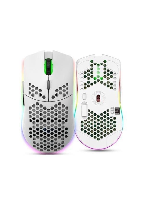 Valkyrie Kablosuz Petek Tasarım Şarjlı Gaming Mouse – RGB Aydınlatmalı 3200 DPI Ultra Hafif Beyaz - Image 1