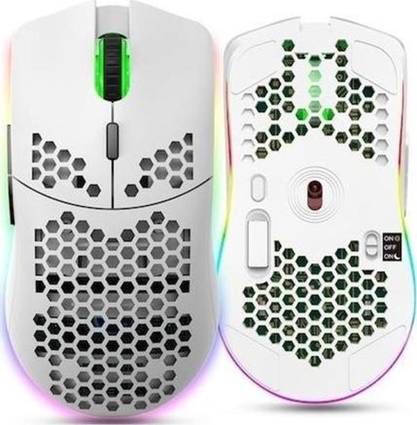 Valkyrie Kablosuz Petek Tasarım Şarjlı Gaming Mouse – RGB Aydınlatmalı 3200 DPI Ultra Hafif Beyaz - Image 1