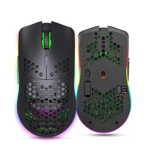 Valkyrie Kablosuz Petek Tasarım Şarjlı Gaming Mouse – RGB Aydınlatmalı 3200 DPI Ultra Hafif Siyah - Image 1