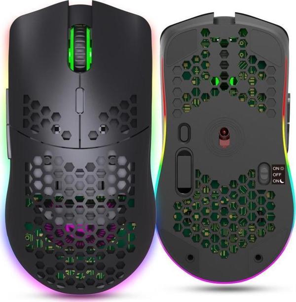 Valkyrie Kablosuz Petek Tasarım Şarjlı Gaming Mouse – RGB Aydınlatmalı 3200 DPI Ultra Hafif Siyah - Image 1