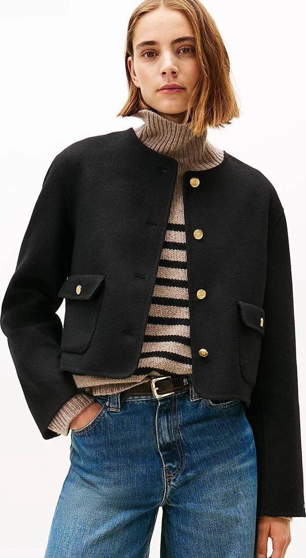 Tommy Hilfiger Çift Taraflı Yün Karışımlı Normal Kesim Kadın Ceket WW0WW47446BDS - Image 1