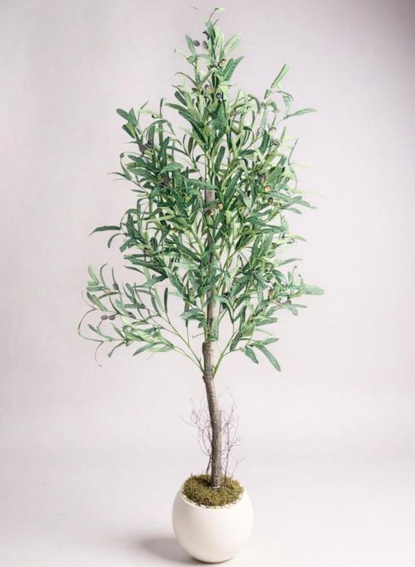Yapay Zeytin Ağacı 160cm İki Gövdeli Beyaz Küre Saksıda Salex Doğal Gerçek Görünümlü Yapay Ağaç - Image 1