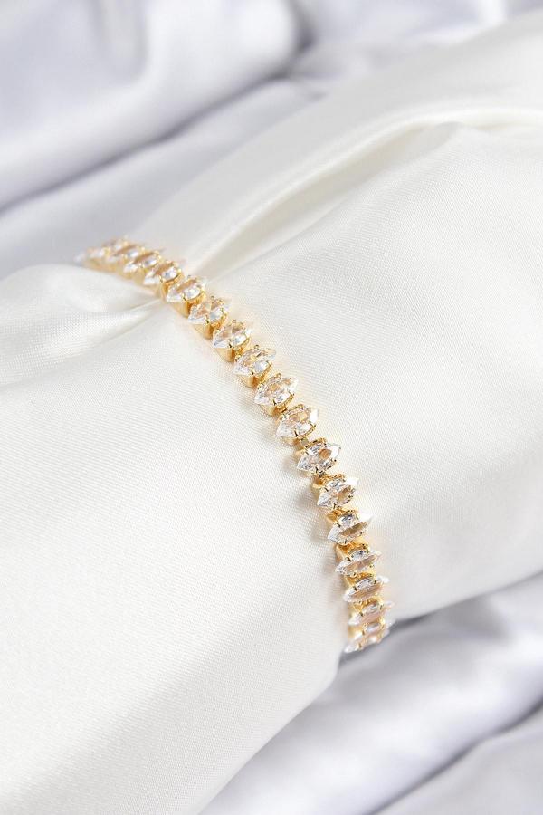Pirinç Zirkon Taşlı Damla Model Gold Renk Asansörlü Kadın Bileklik - Image 1