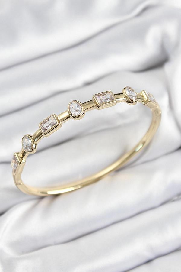 Pirinç Zirkon Taşlı Geometrik Model Model Gold Renk Kadın Kelepçe - Image 1