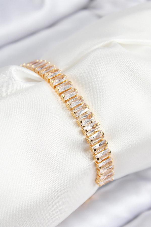 Pirinç Zirkon Taşlı Su Yolu Model Gold Renk Asansörlü Kadın Bileklik - Image 1