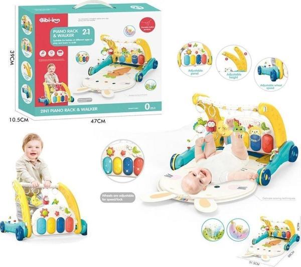 Piyanolu 2 in 1 Bebek Yürüteci ve Tavşan Desenli Mavi Oyun Halısı Işıklı Müzikli Eğitici Gelişim Destekleyici Güvenli Oy - Image 1