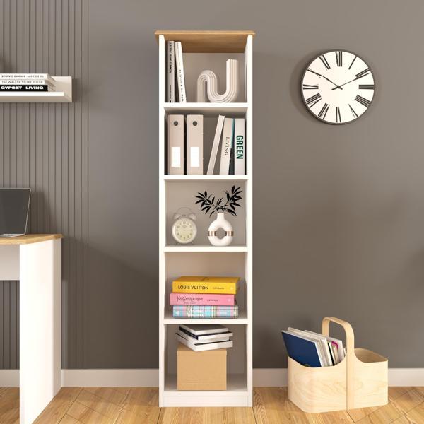 Olven Kitaplık 5 Raflı , 162 cm Beyaz-Meşe - Image 1