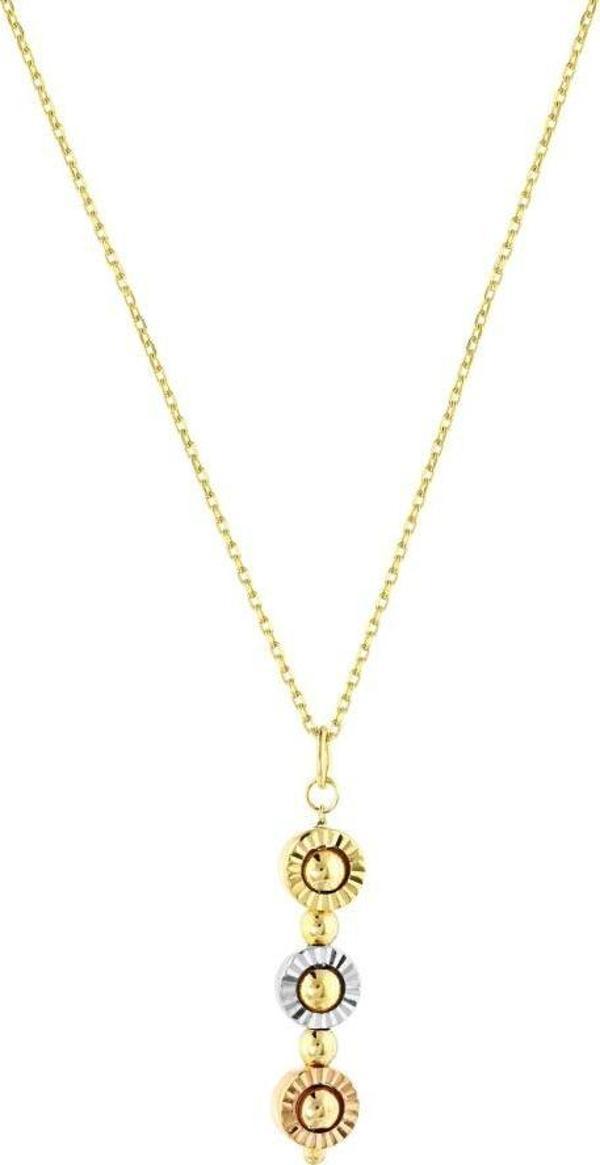 14 Ayar Işıltılı Tasarım Üç Renkli Altın Kolye - Image 1