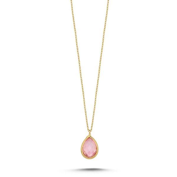14 Ayar Pembe Taşlı Altın Kolye - Image 1
