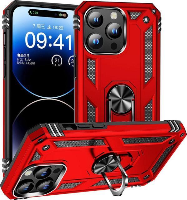 Coverzone iPhone 15 Pro ile Uyumlu Kılıf Z-vega Shockproof Standlı Yüzük Tutuculu Mega Case Kapak Kırmızı - Image 1